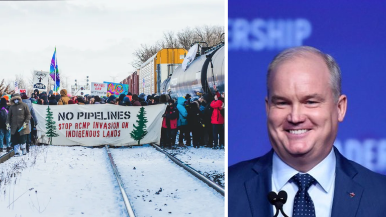 Erin O’Toole says he would make blocking railways a criminal offence as PM