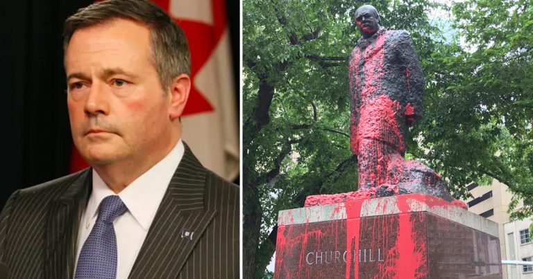 Jason Kenney lashes out at “wokeness” after Winston Churchill statue defaced