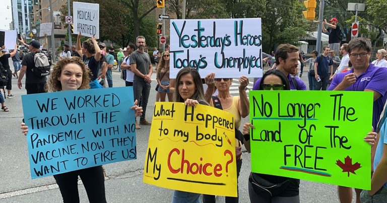 Healthcare workers protest against COVID-19 vaccine mandates and “medical tyranny”