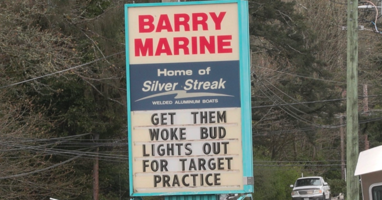 Leftists triggered by Bud Light target practice joke sign at BC business