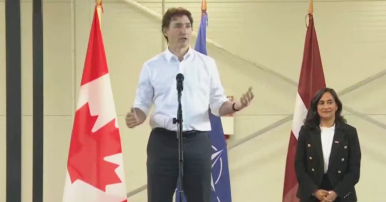 Trudeau lectures CAF troops in Latvia about climate change, disinformation