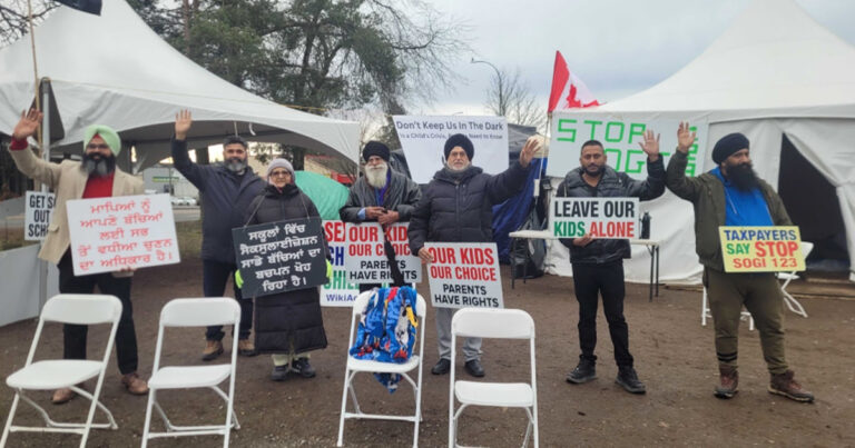Concerned parents set up overnight camp to protest gender ideology 24/7