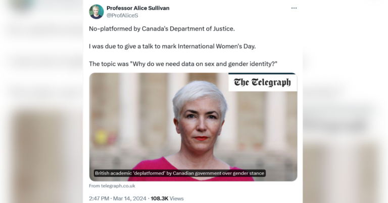Prof accuses justice department of deplatforming her over sex and gender views