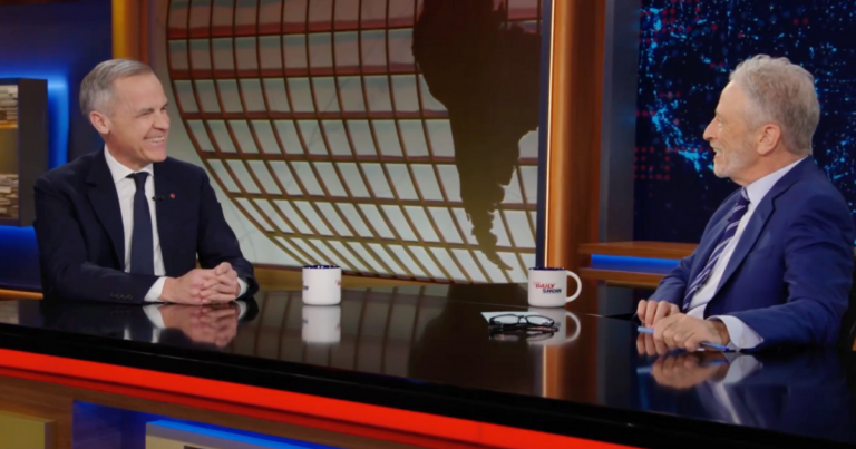 Mark Carney claims he’s political “outsider” in Jon Stewart interview